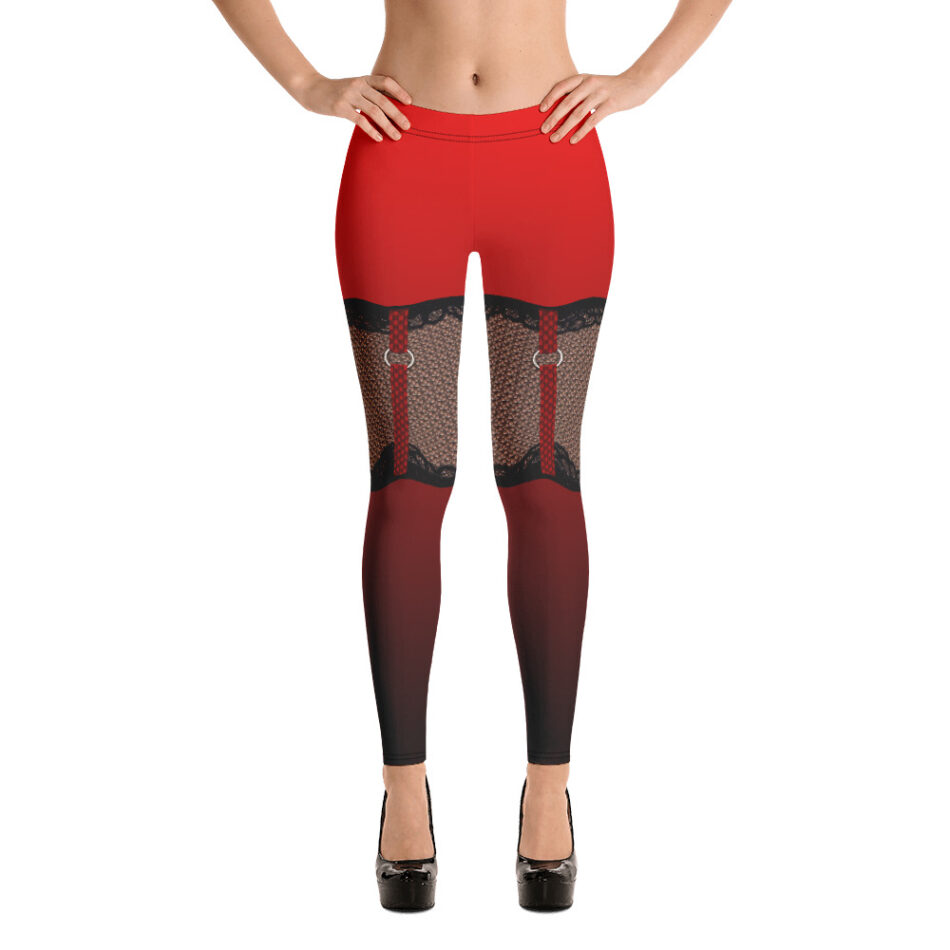 Gothic Women's Red Sunny Lace up Print Leggings, Thinkers Clothing