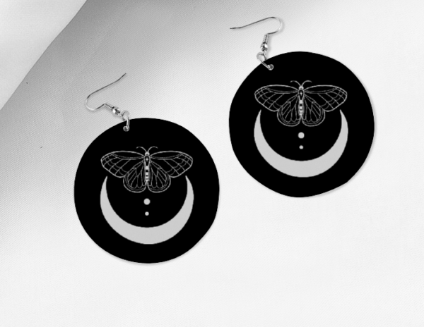 Gothic Jewelry - Alternative Jewelry - Moth - Crescent Moon - Earrings