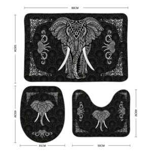 Gothic Decor - Elephant Bath Mat - Mandala Home Decor - Boho Decor - 3 Piece Bath Mat and Toilet Cover Set