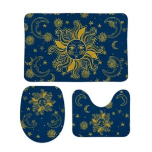 This celestial bath mat set includes a soft and durable 3 piece toilet seat cover and bath mat set. Makes for the perfect boho bathroom decor and features an enchanting celestial design of suns, moons and stars.