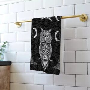 Owl Hand Towel - Gothic Decor - Gothic Bathroom Decor - Gothic Home Decor - Boho Decor - Owl - Mandala - Crescent Moon - 16" x 24"