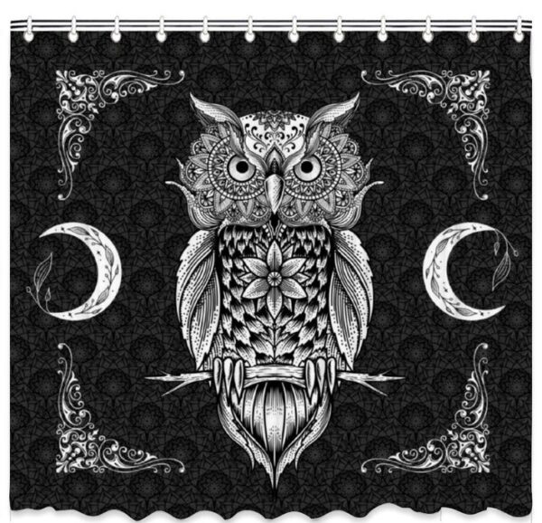 Gothic Home Decor - Owl Shower Curtain - Boho Decor - Gothic Decor - Owl - Crescent Moon - Floral Moon - Mandala - Shower Curtain - 69"x75"