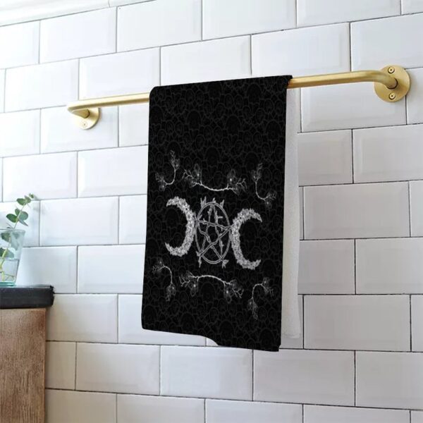 Gothic Home Decor - Triple Moon Goddess Hand Towel - Gothic Towel - Gothic Bathroom Decor - Boho Decor - Moon - Pentagram - Floral - 16"x24"