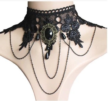 victorian gothic lace choker with steampunk accents and crystals
