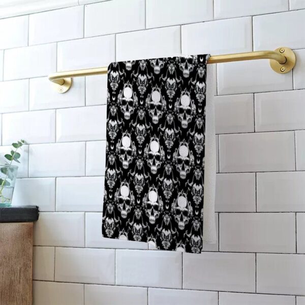 Gothic Home Decor - Skull Towel - Gothic Towel - Gothic Bathroom Decor - Halloween Decor - Damask Towel - 16"x24"