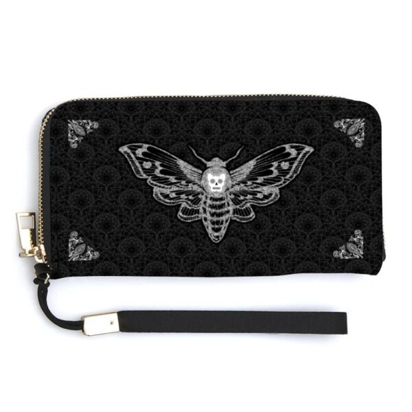 Death's Head Hawk Moth Wallet - Gothic Wallet - Vegan Leather Wallet - Zippered Wallet - Wallet for Women - Boho Tri-Fold Wallet - 7.9"x4.1"