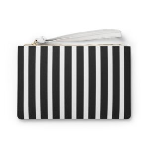 black and white striped vegan leather clutch purse