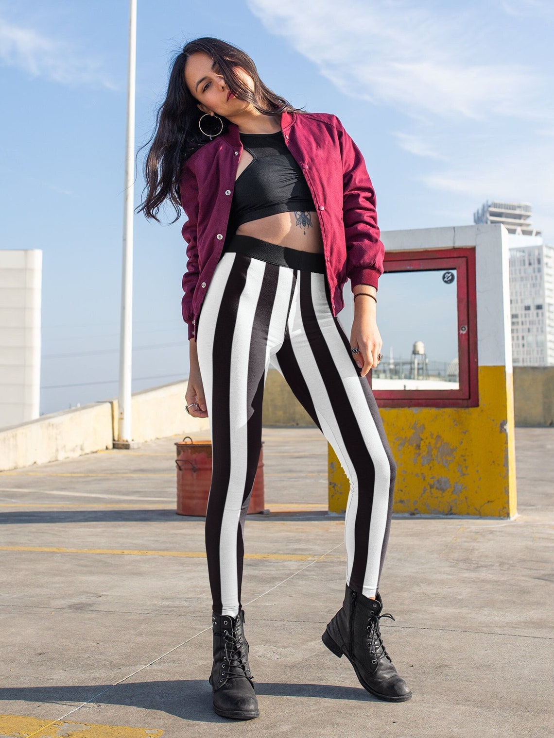 Gothic Striped High Waisted Leggings - ALTstyled - Breaking