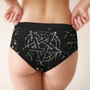 Inverted pentagram distressed satanic cheeky briefs underwear for women