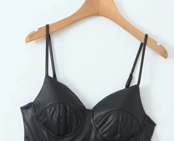 Black Faux Leather Dress with Spaghetti Straps - Image 5
