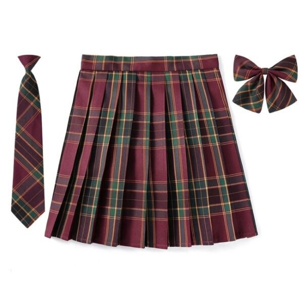 Dark Academia Plaid Skirt Set With Optional Tie and Hair Ribbon - Image 2