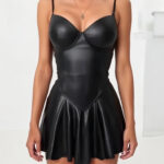 Black Faux Leather Dress with Spaghetti Straps