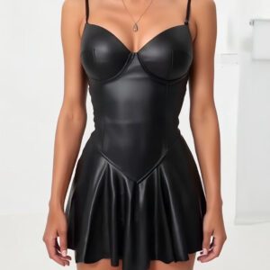 Black Faux Leather Dress with Spaghetti Straps