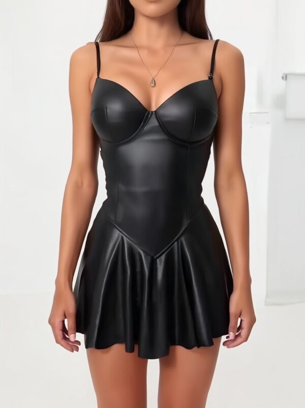Black Faux Leather Dress with Spaghetti Straps