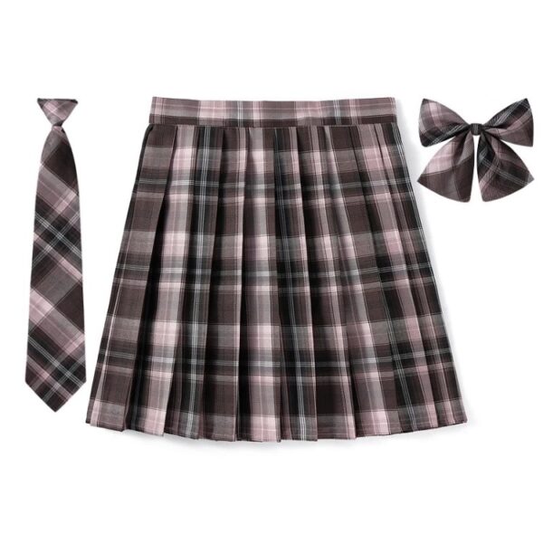 Dark Academia Plaid Skirt Set With Optional Tie and Hair Ribbon
