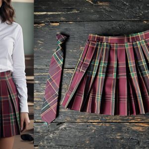 Dark Academia Plaid Skirt Set With Optional Tie and Hair Ribbon